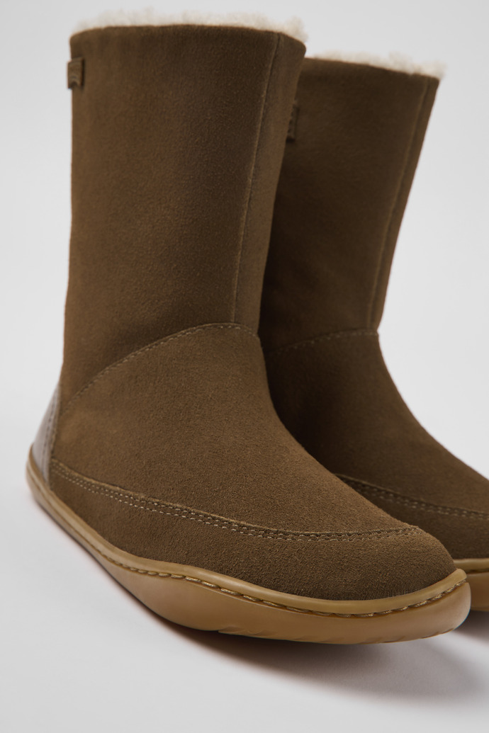 Close-up view of Peu Brown nubuck and leather boots for kids