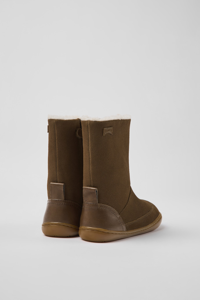 Back view of Peu Brown nubuck and leather boots for kids