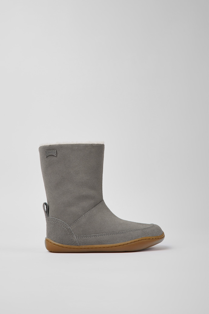 Image of Side view of Peu Gray nubuck boots for kids