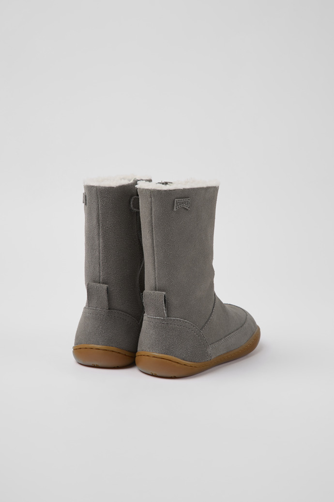 Back view of Peu Gray nubuck boots for kids