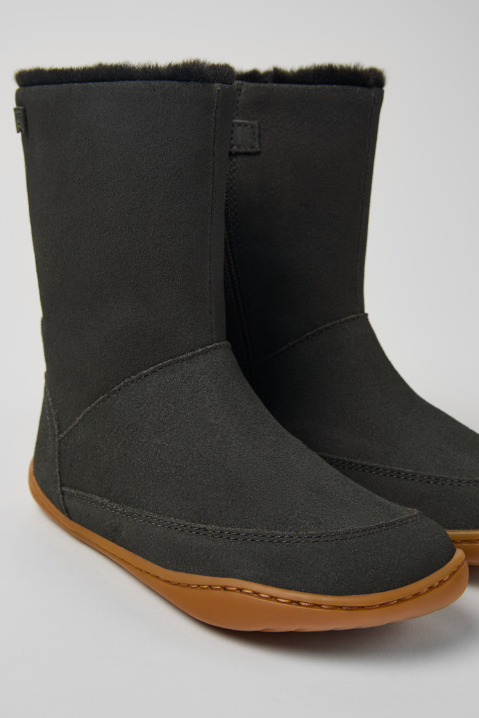 Peu Bottes grises en nubuck et cuir pour enfant