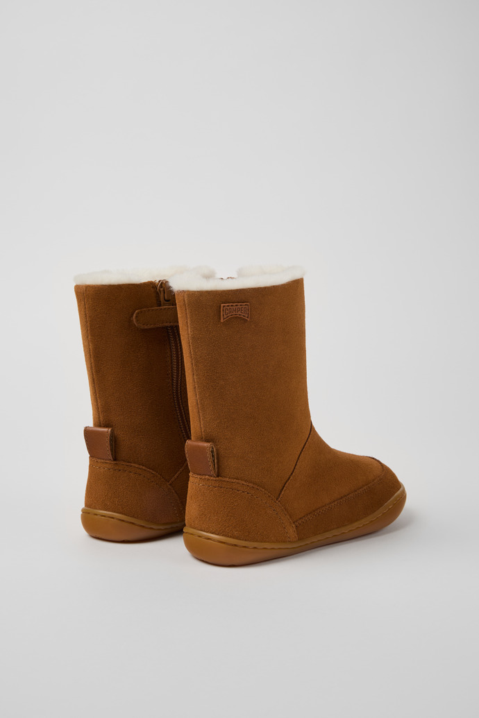 Back view of Peu Brown nubuck and leather boots for kids