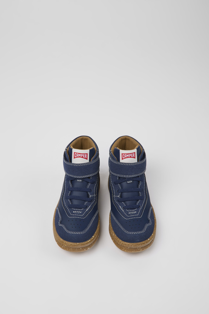 Overhead view of Runner Dark blue leather and nubuck ankle boots for kids