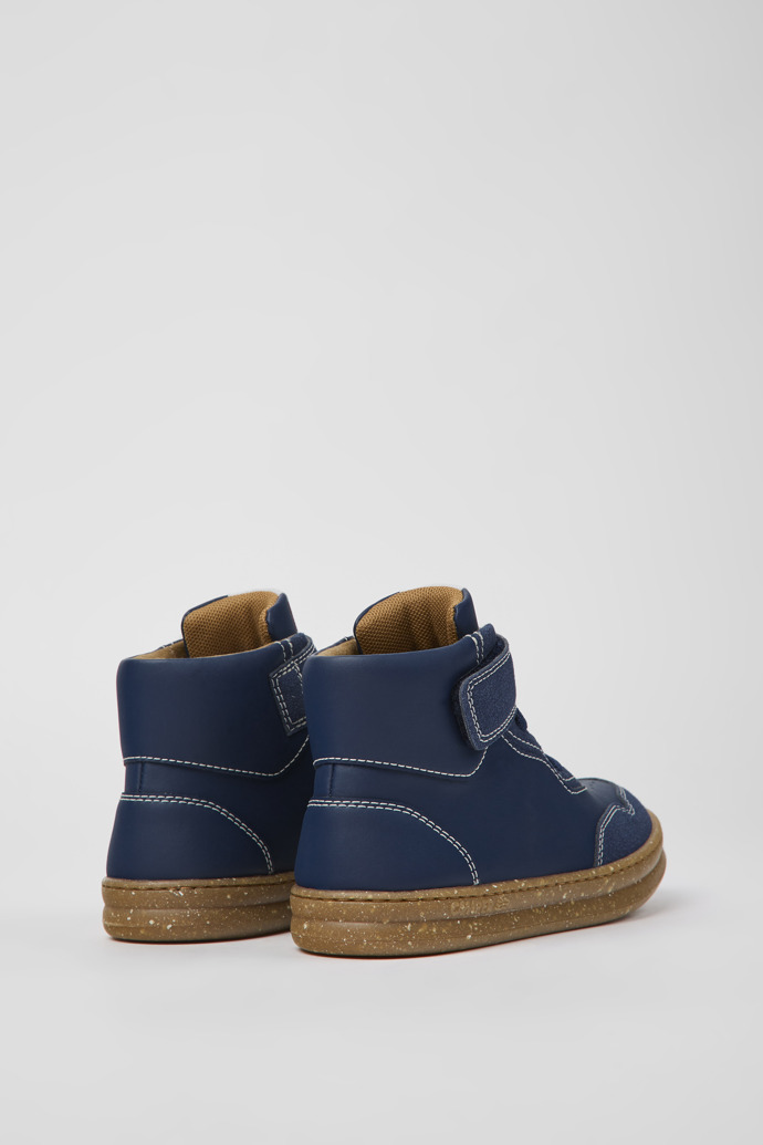 Back view of Runner Dark blue leather and nubuck ankle boots for kids