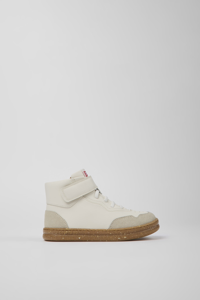 Side view of Runner White leather and nubuck ankle boots for kids