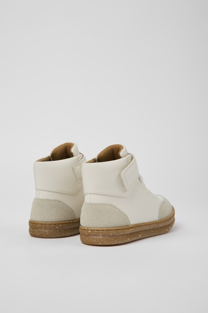 Back view of Runner White leather and nubuck ankle boots for kids