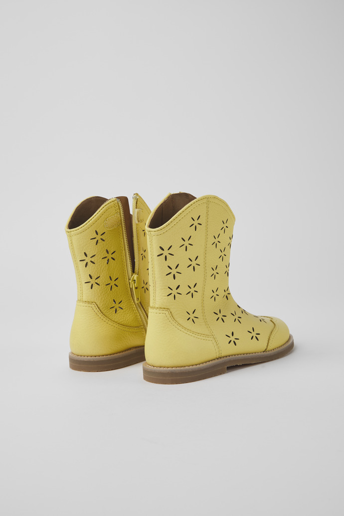 Back view of Savina Yellow leather boots for kids