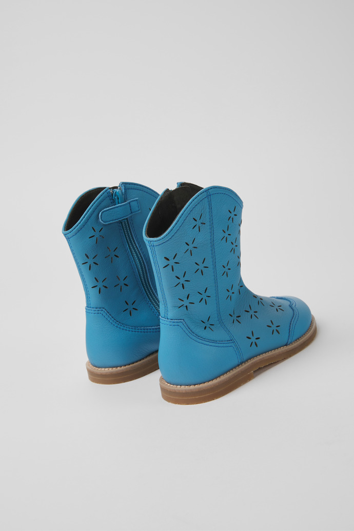 Back view of Savina Blue leather boots for kids
