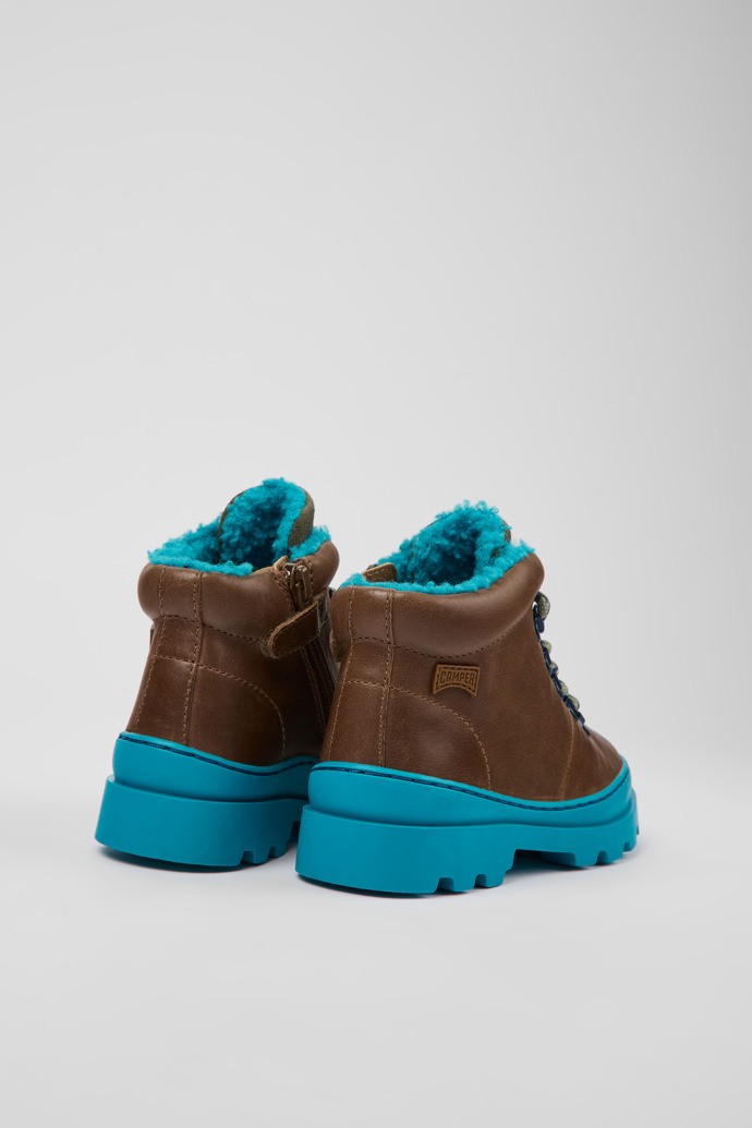 Back view of Brutus Brown leather and textile ankle boots for kids