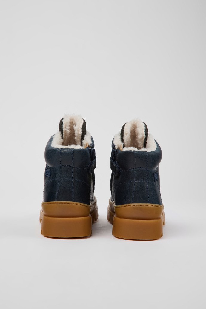 Back view of Brutus Navy blue leather and nubuck ankle boots for kids