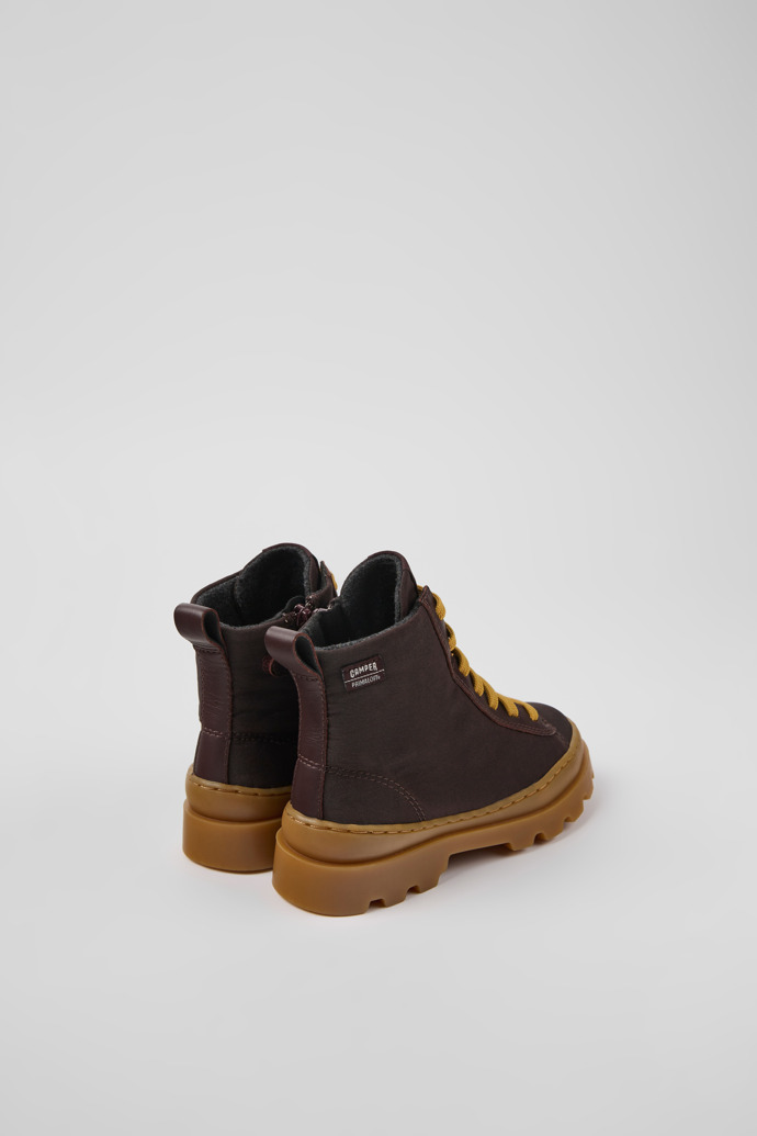 Back view of Brutus Brown textile and leather ankle boots for kids