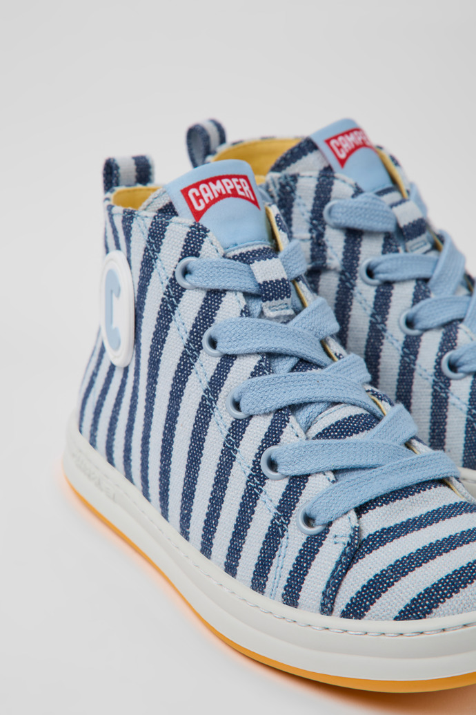 Close-up view of Runner Blue and white textile sneakers for kids