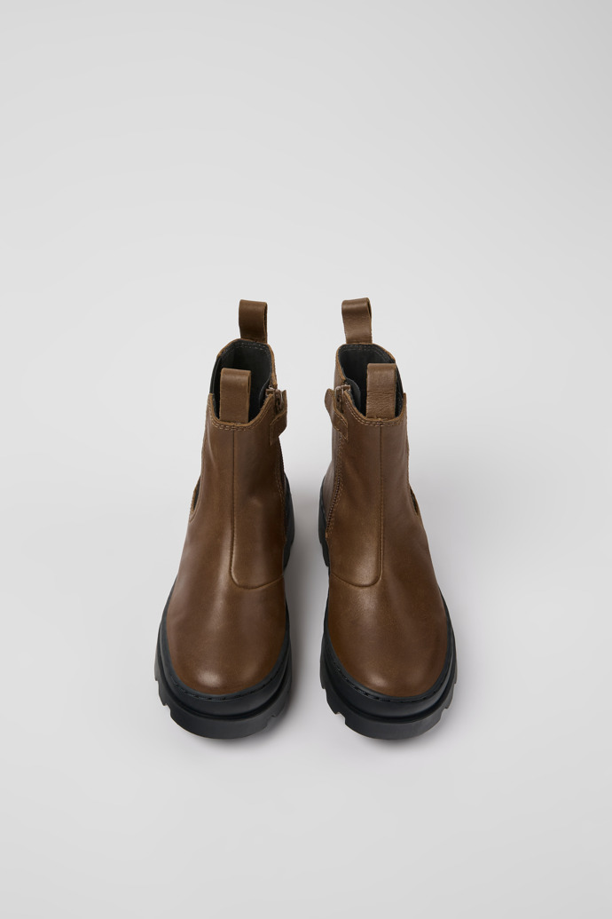 Overhead view of Brutus Brown leather Chelsea boots for kids