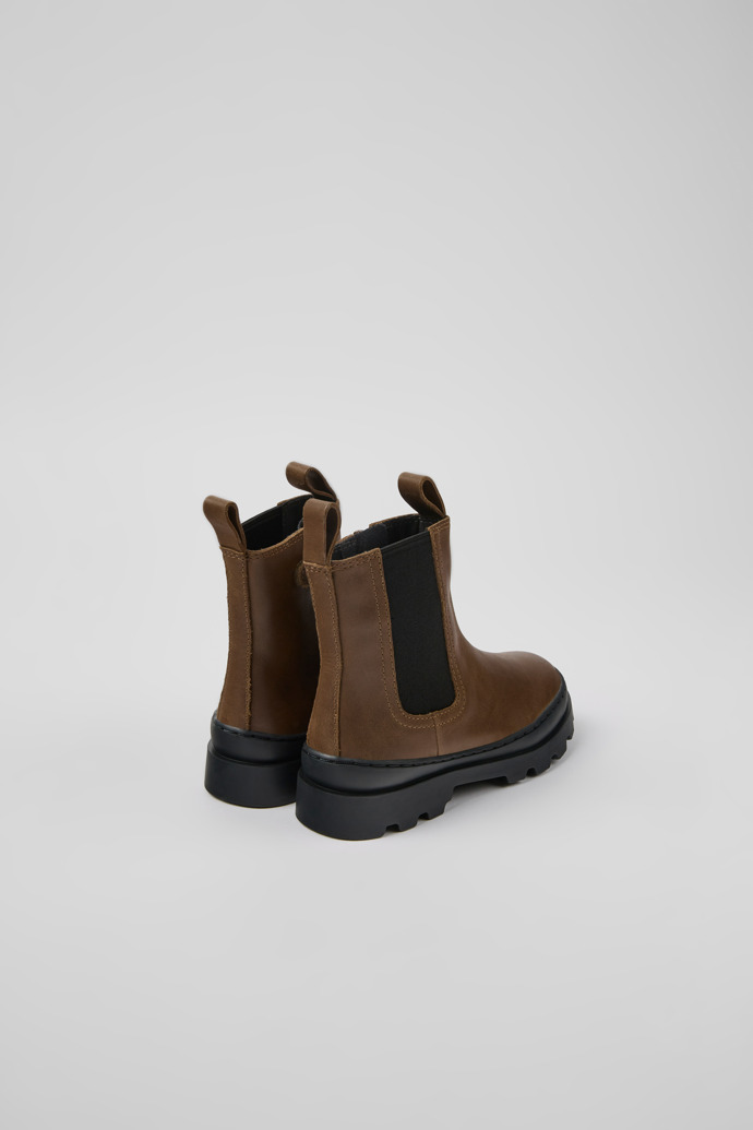 Back view of Brutus Brown leather Chelsea boots for kids