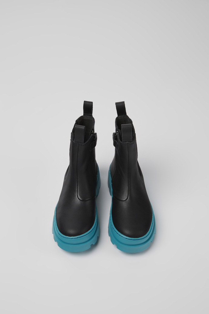 Overhead view of Brutus Black leather Chelsea boots for kids