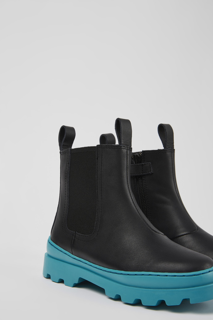 Close-up view of Brutus Black leather Chelsea boots for kids