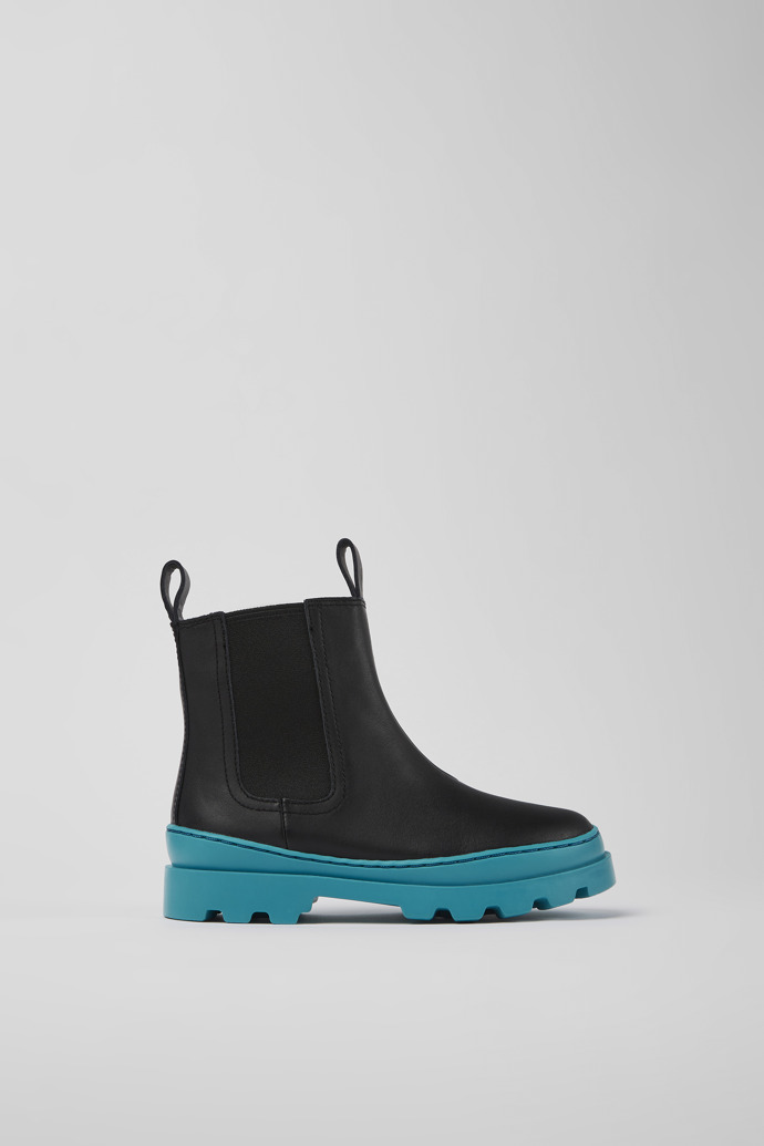 Side view of Brutus Black leather Chelsea boots for kids