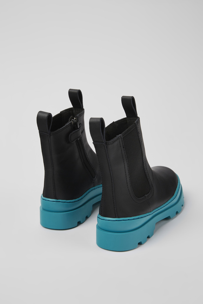 Back view of Brutus Black leather Chelsea boots for kids