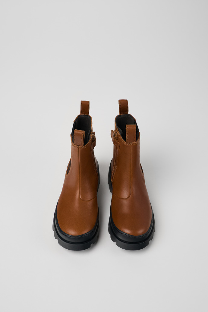 Overhead view of Brutus Brown leather Chelsea boots for kids