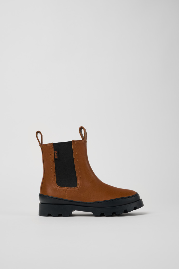 Side view of Brutus Brown leather Chelsea boots for kids