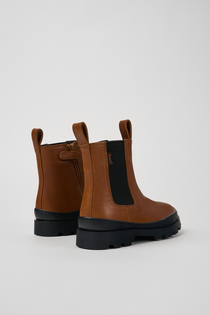 Back view of Brutus Brown leather Chelsea boots for kids