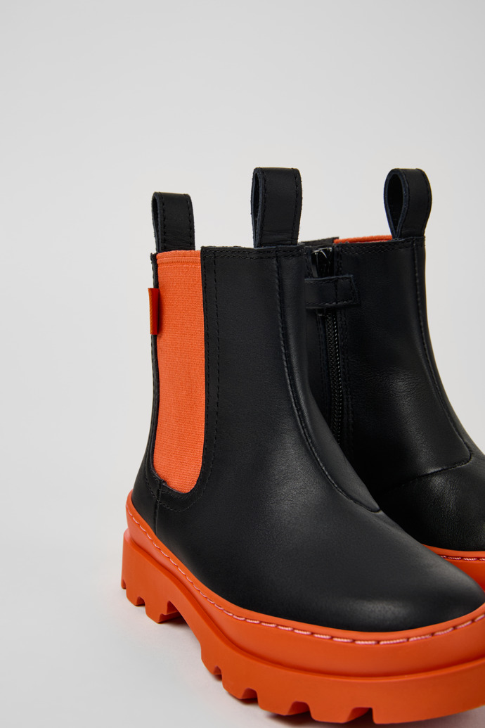 Close-up view of Brutus Black leather Chelsea boots for kids