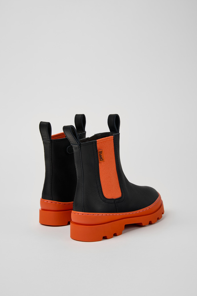 Back view of Brutus Black leather Chelsea boots for kids