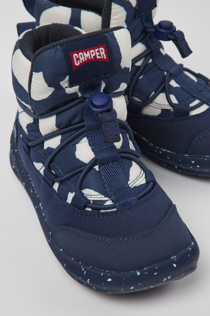 Close-up view of Ergo Blue and white textile ankle boots for kids
