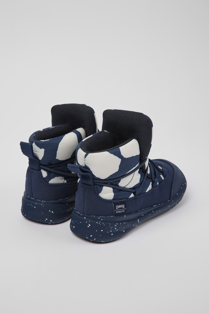 Back view of Ergo Blue and white textile ankle boots for kids