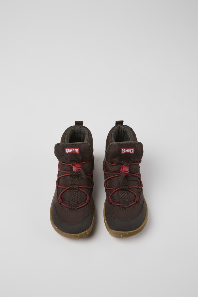 Overhead view of Ergo Brown textile ankle boots for kids