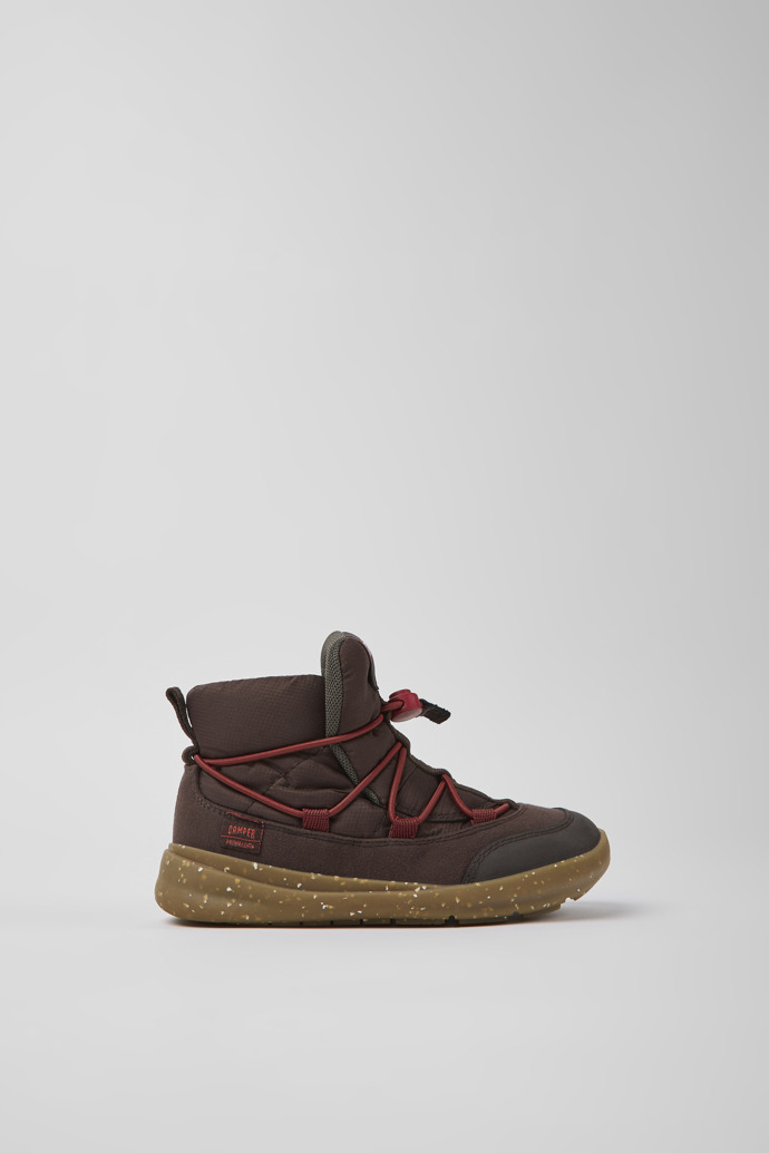 Side view of Ergo Brown textile ankle boots for kids