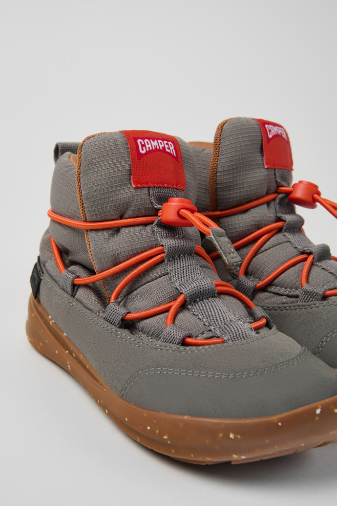 Close-up view of Ergo Grey textile ankle boots for kids