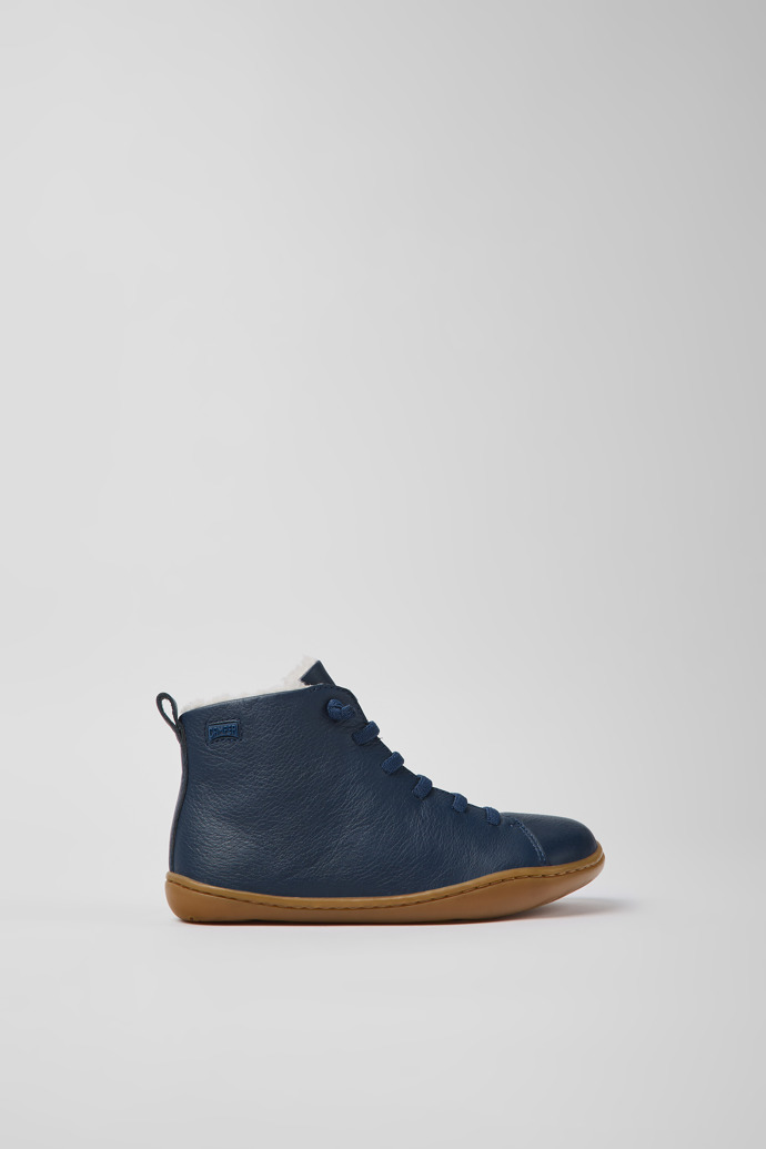 Image of Side view of Peu Blue leather ankle boots for kids