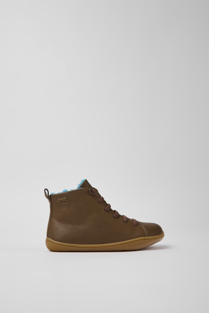 Side view of Peu Brown leather ankle boots for kids