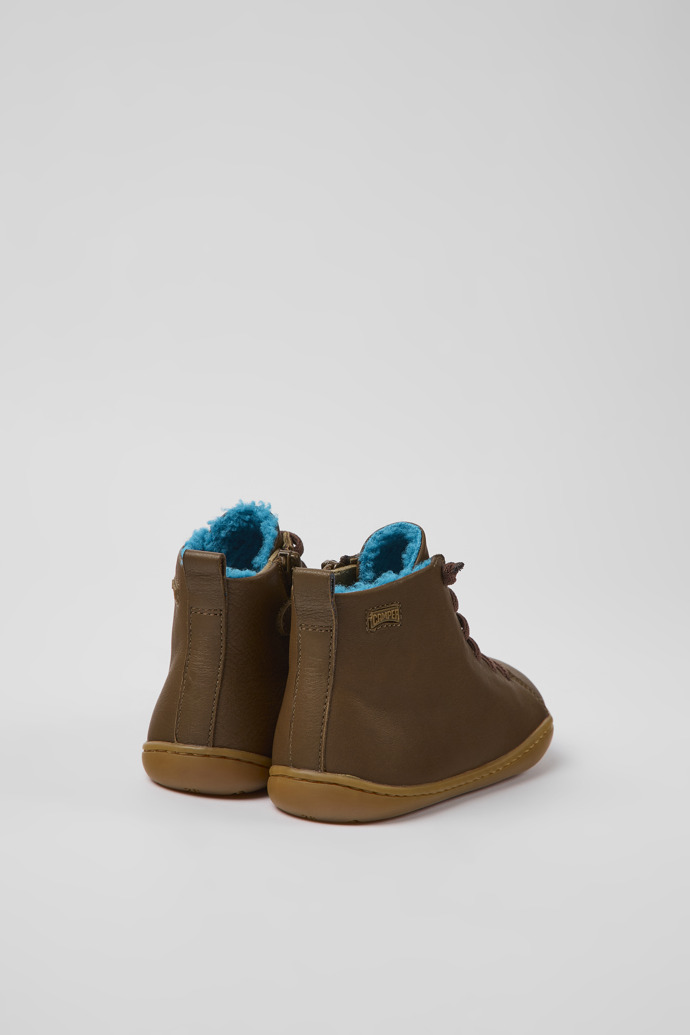 Back view of Peu Brown leather ankle boots for kids