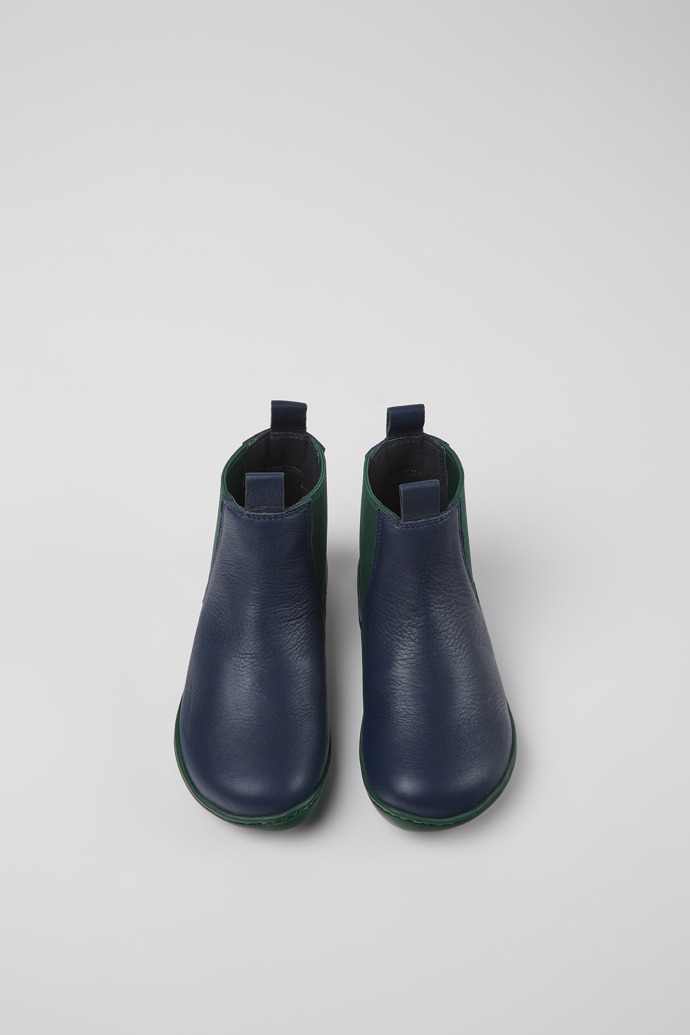 Overhead view of Peu Blue leather ankle boots for kids