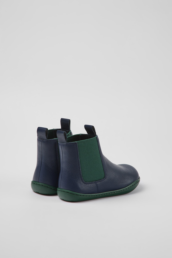 Back view of Peu Blue leather ankle boots for kids