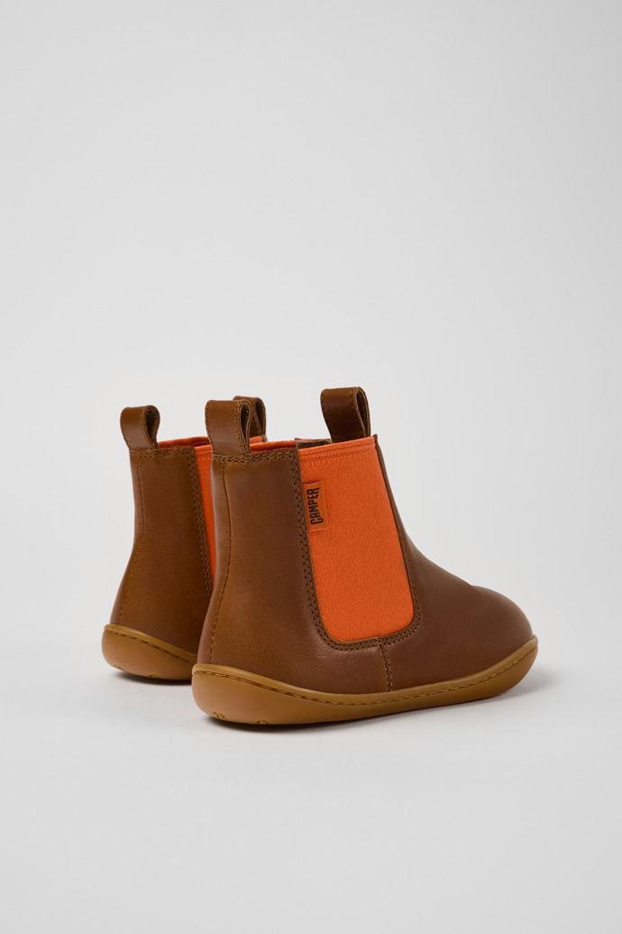 Back view of Peu Brown leather ankle boots for kids