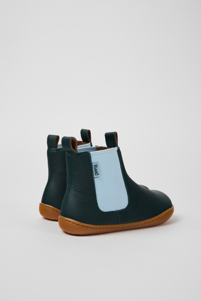 Back view of Peu Green leather ankle boots for kids