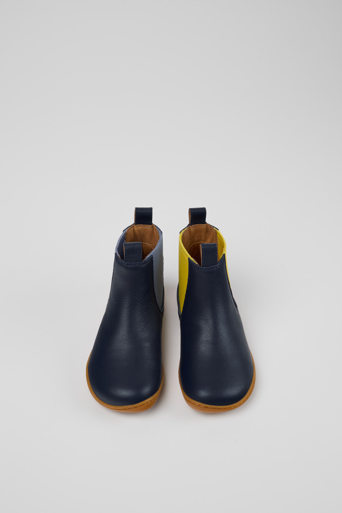 Overhead view of Twins Blue Leather Ankle Boots for Kids.