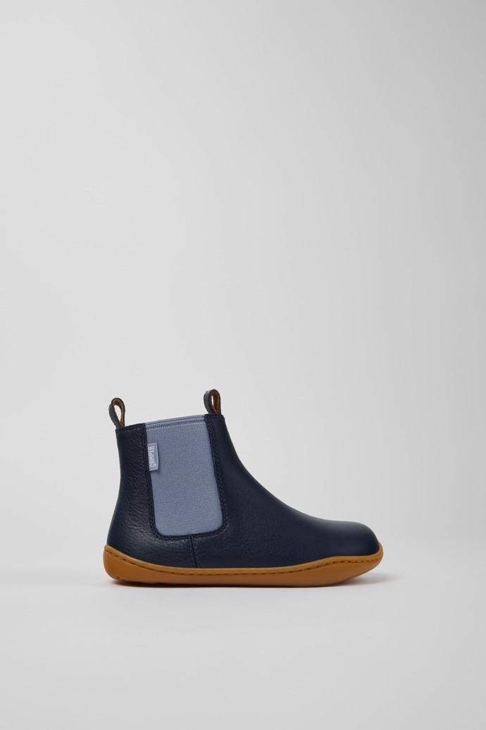 Side view of Twins Blue Leather Ankle Boots for Kids.