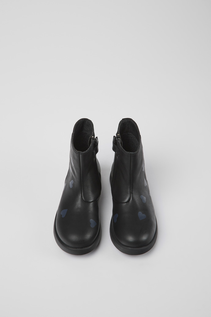 Overhead view of Twins Black leather ankle boots for kids