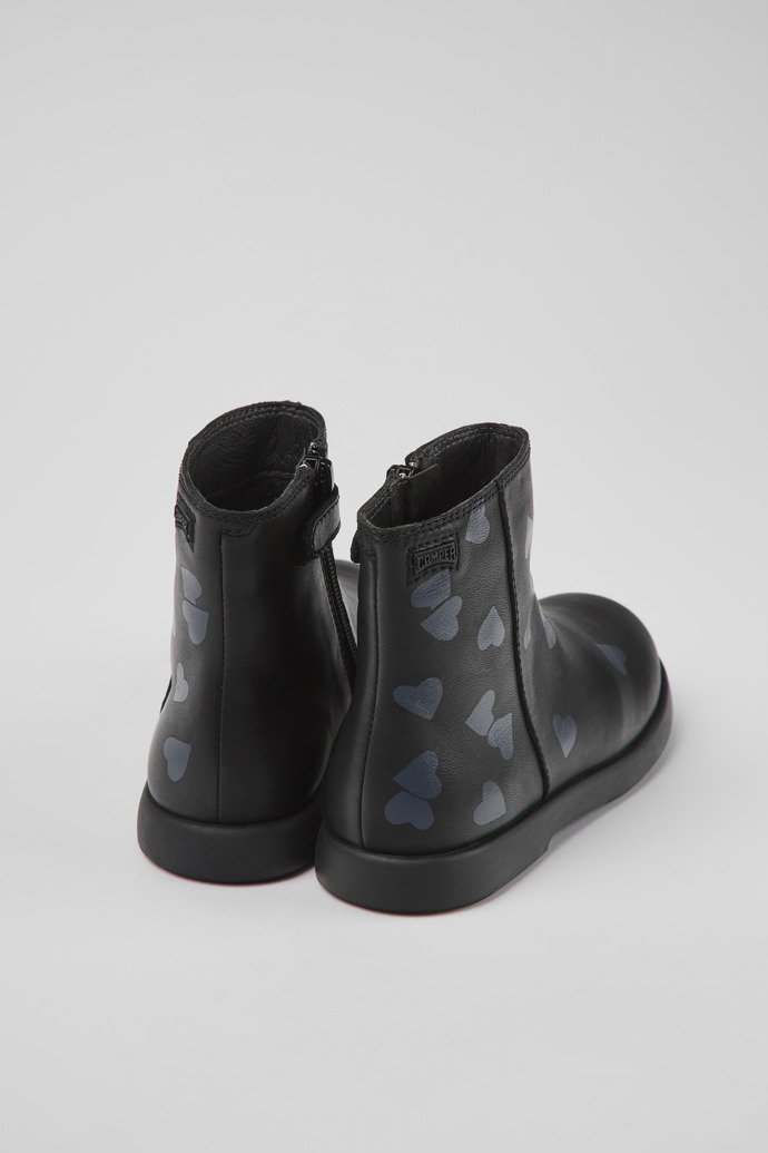 Back view of Twins Black leather ankle boots for kids
