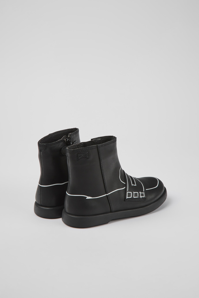Back view of Twins Black leather ankle boots for kids