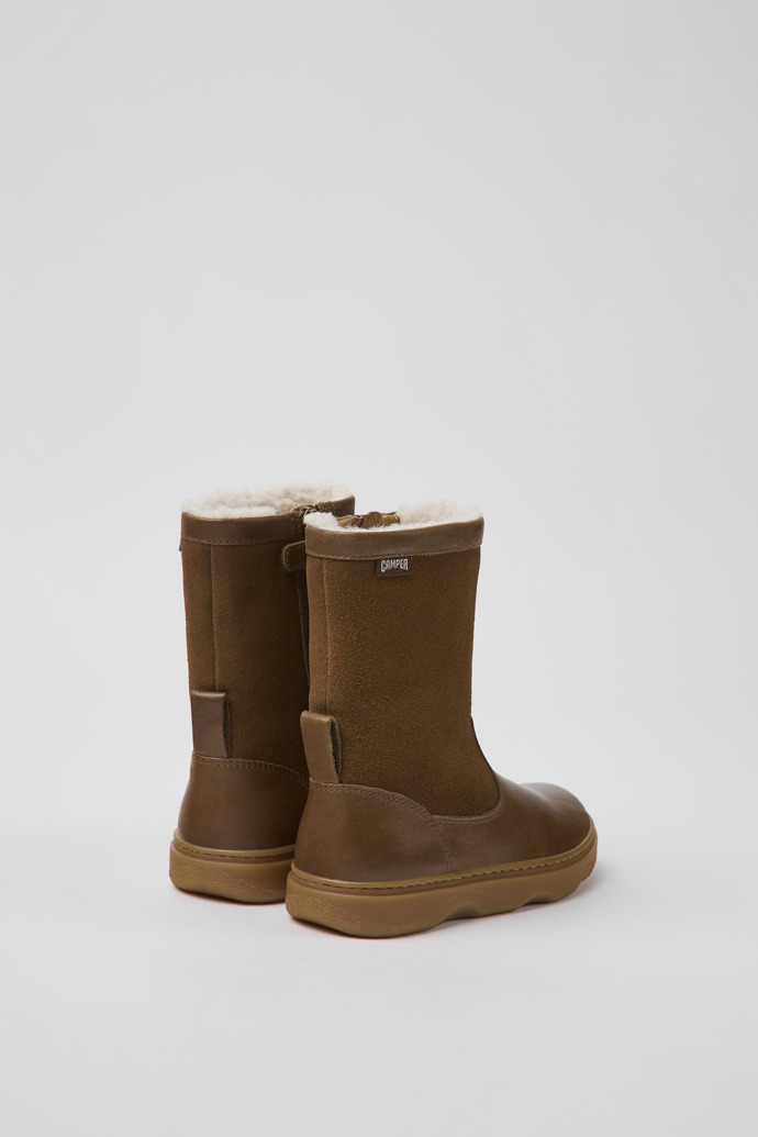 Back view of Kido Brown leather and nubuck boots for kids