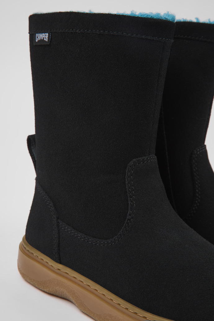 Close-up view of Kiddo Black nubuck boots for kids