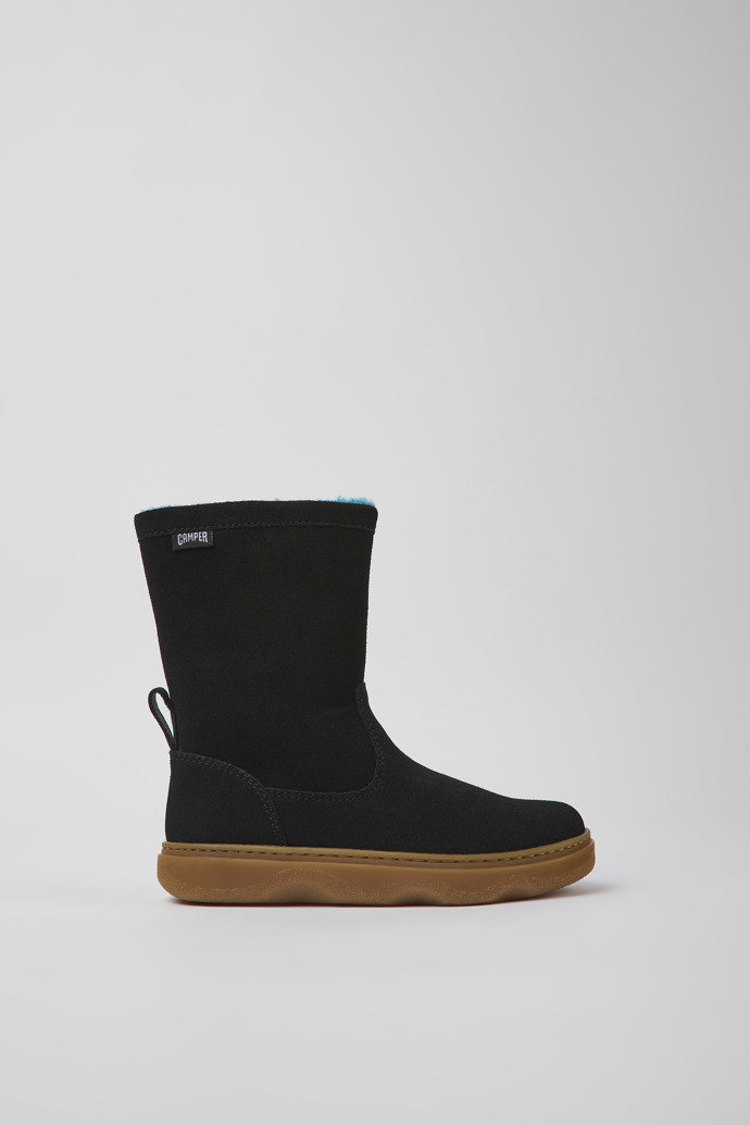 Side view of Kiddo Black nubuck boots for kids
