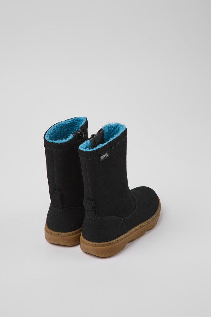 Back view of Kido Black nubuck boots for kids