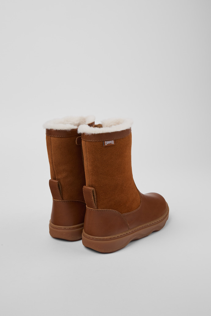 Back view of Kiddo Brown leather and nubuck boots for kids