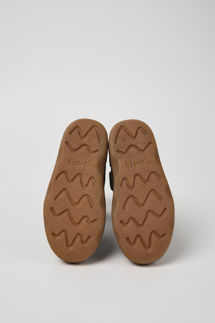 The soles of Kiddo Green nubuck boots for kids